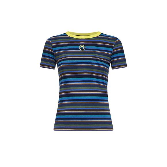 Marine Serre Women Striped Ribbed Jersey Moon Logo T-Shirt